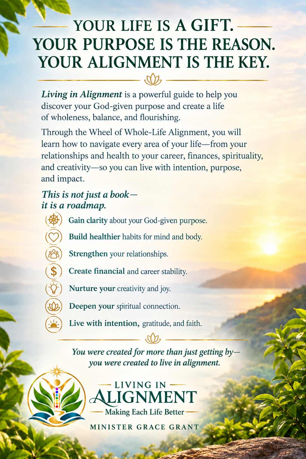Back cover of Living in Alignment by Minister Grace Grant. The complete back-cover text follows below.